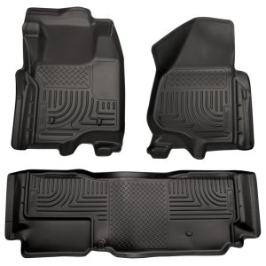 Ford F-350 Super Duty Floor Liners - Front + Rear - Husky Liners - WeatherBeater Combo - Black - `11-`12